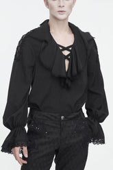 Chemise gothique pour homme à manches bouffantes et col à volants noir